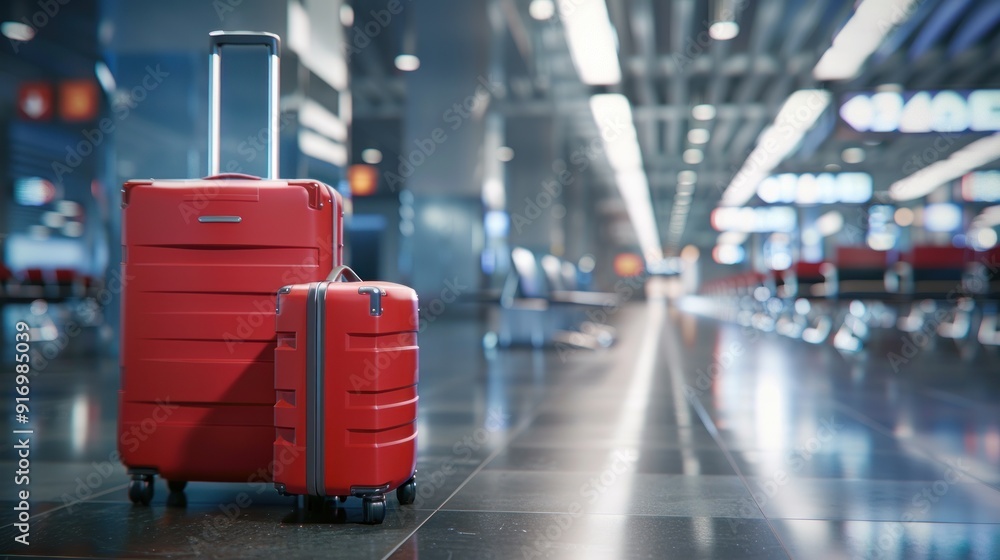 Two Red Suitcases In An Airport Terminal Two Red Suitcases In An Airport Terminal