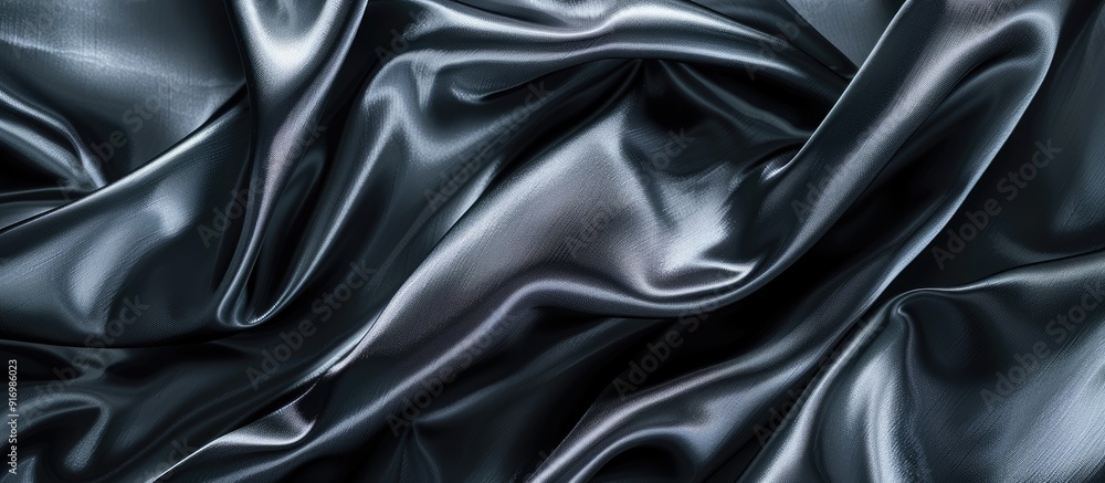 The background features a gray black satin fabric with a dark shiny abstract silk design showcasing a lovely blurred light wave pattern ideal for a copy space image The background features a gray black satin fabric with a dark shiny abstract silk design showcasing a lovely blurred light wave pattern ideal for a copy space image