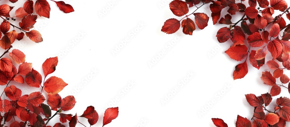 Foliage of red rowan leaves against a white backdrop creating an autumn themed frame with a blank area for additional content like a copy space image Foliage of red rowan leaves against a white backdrop creating an autumn themed frame with a blank area for additional content like a copy space image