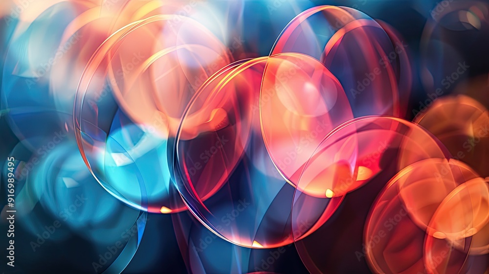 refractive interlocking circles, abstract, red white and blue, glowing, blur refractive interlocking circles, abstract, red white and blue, glowing, blur