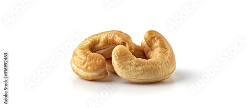 Cashew with ample copy space image on a plain white background