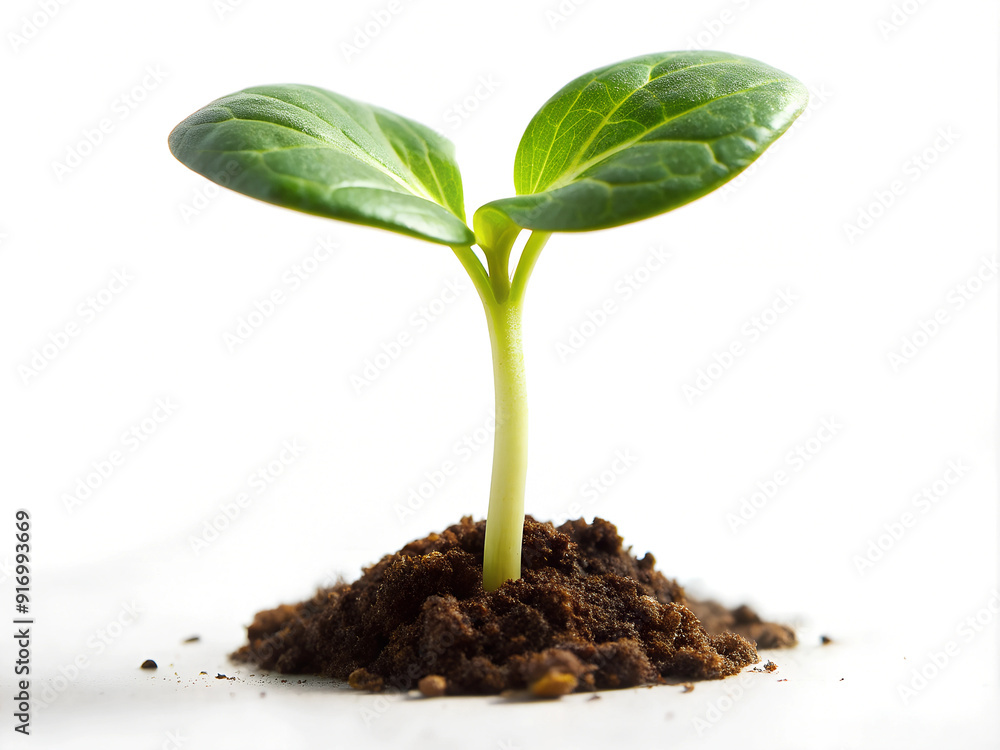 Small green sprout with two leaves on white background Small green sprout with two leaves on white background