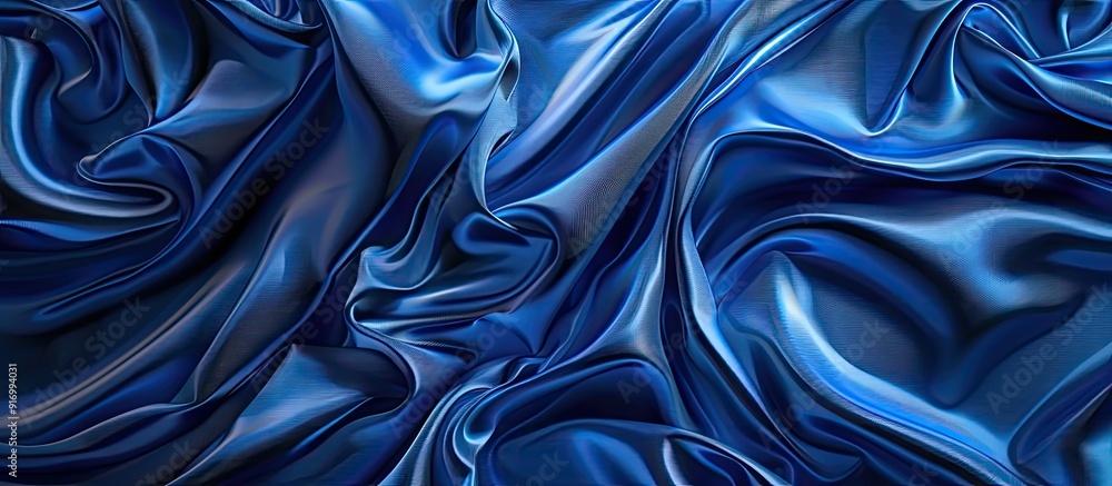 Obraz premium Blue fabric with a unique abstract design and wrinkles suitable for wallpapers or backgrounds with space for text and images. Copy space image. Place for adding text and design