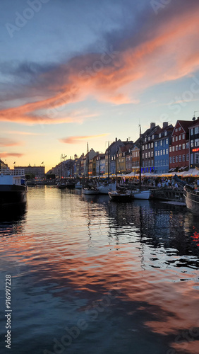 Canvas Print Sunset at the Nyhavn, Copenhagen