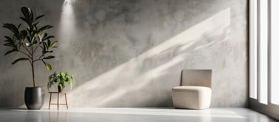 Mockup of a room wall with minimalistic design and natural lighting set against a grey background ideal for a copy space image