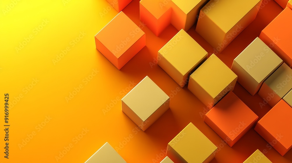 Abstract background of orange and yellow 3D cubes on a bright yellow background. Abstract background of orange and yellow 3D cubes on a bright yellow background.