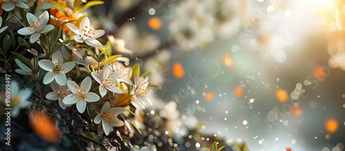 A picturesque spring scene with white flowers showcasing orange accents in a copy space image photo