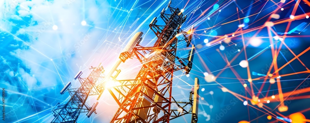 Cell Tower with Glowing Lines. Cell Tower with Glowing Lines.