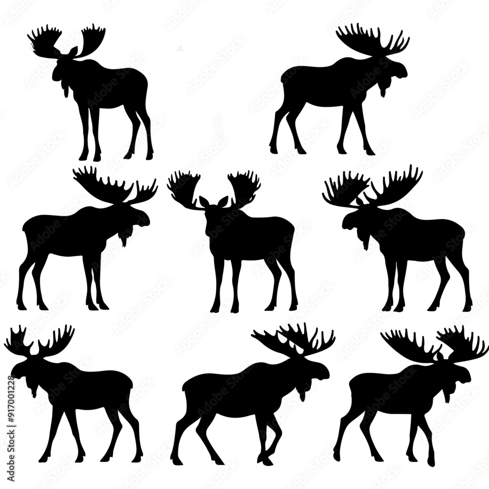 Fototapeta premium Moose silhouettes set, vector silhouette design