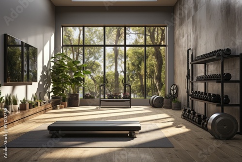 A person doing home workouts in a living room photo