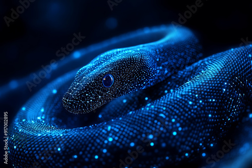 An abstract digital background featuring a snake, designed with dynamic patterns and vibrant colors.