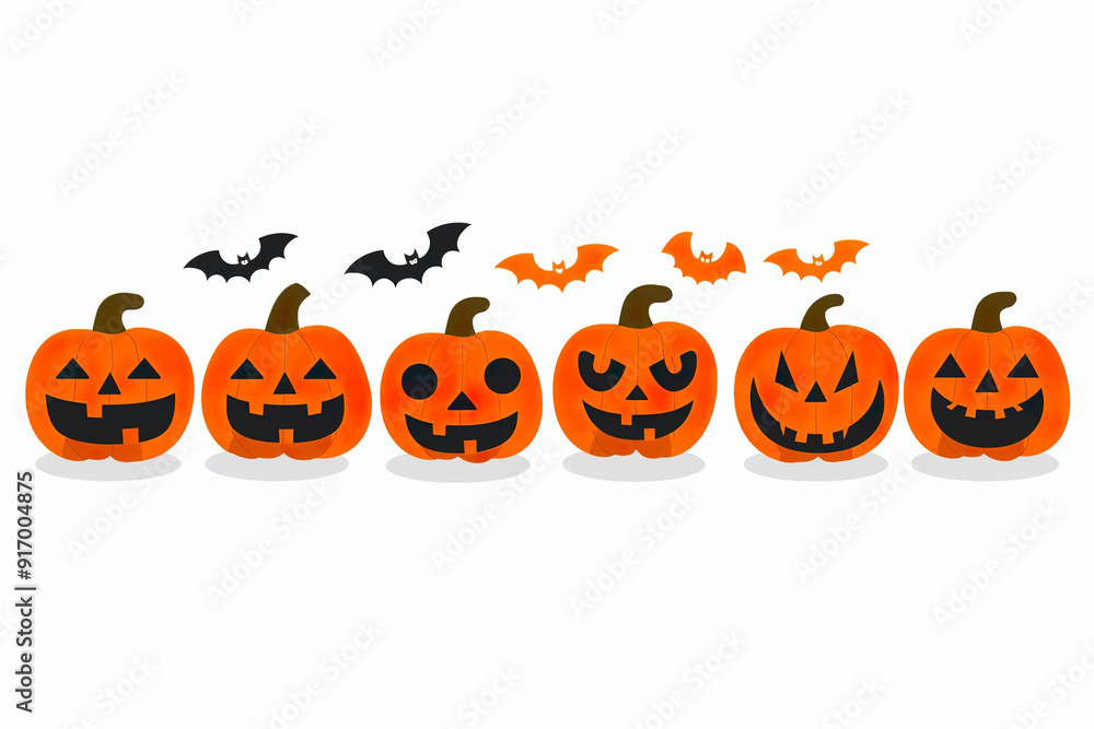 Halloween Pumpkins with Flying Bats Halloween Pumpkins with Flying Bats