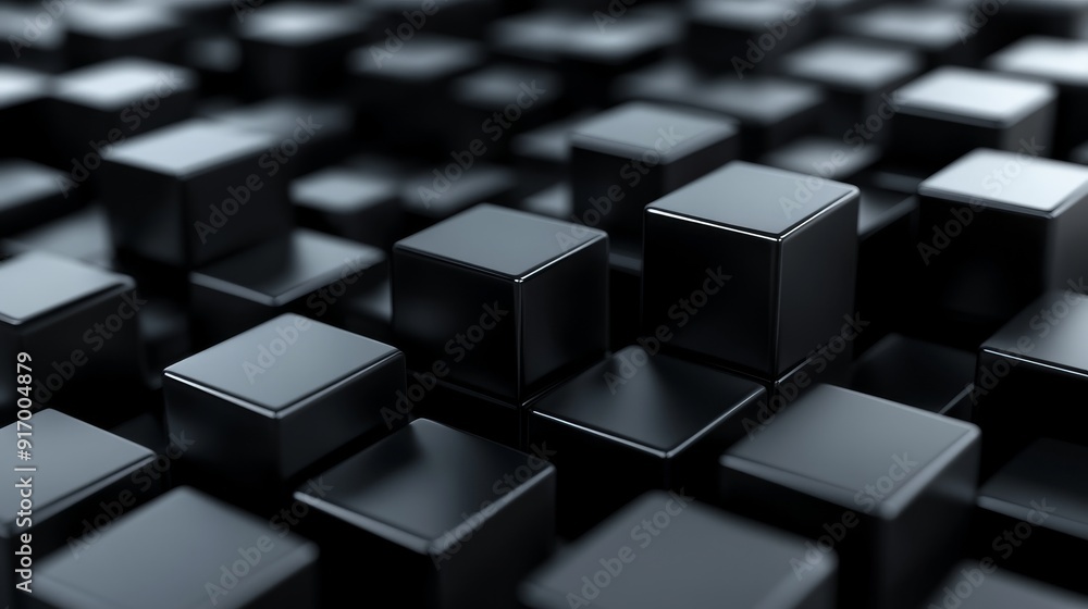 Abstract background of black cubes with a focus on a few cubes in the center Abstract background of black cubes with a focus on a few cubes in the center