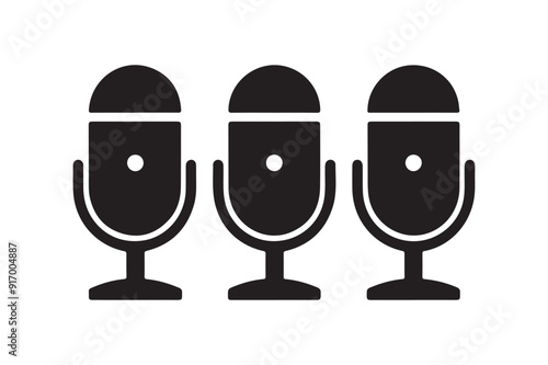 Minimalist Black Microphone Icon Set Simple Silhouette Vector Illustrations, Variants for Karaoke, Podcast, Web & Mobile Use 