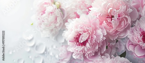 Fototapeta Naklejka Na Ścianę i Meble -  Copy space image featuring lovely pink and white peonies set against a light background