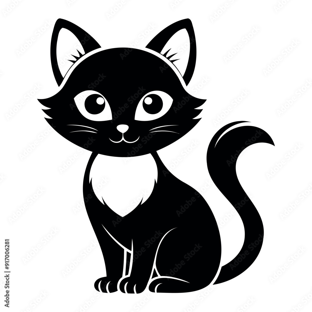 Fototapeta premium Cute Cat silhouette Vector Illustration isolated on a white background