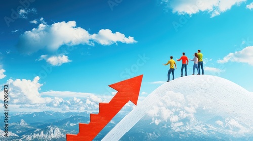 Business team driving an arrow towards a goal, high-resolution stock illustration, symbolizing teamwork and success photo