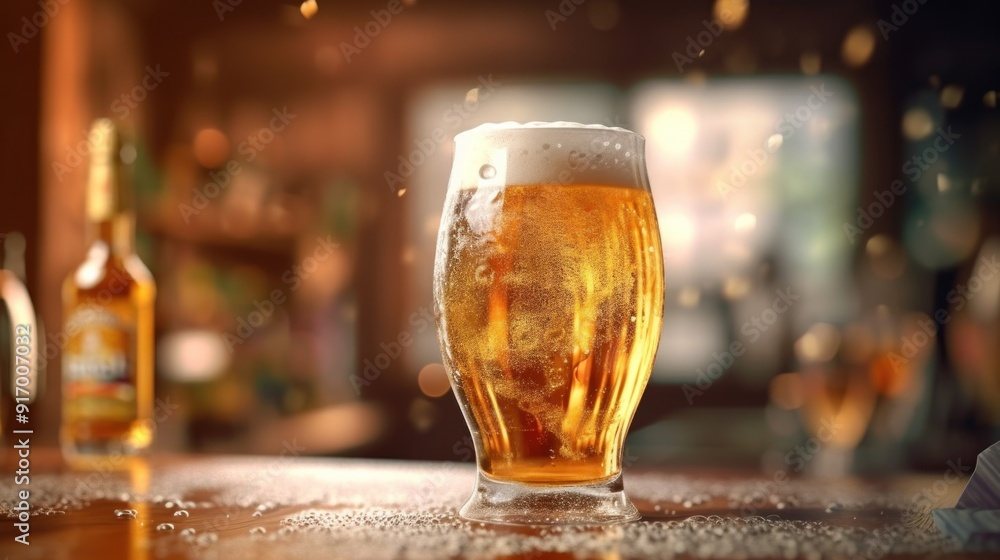 Glass of Beer on a Bar Counter Glass of Beer on a Bar Counter
