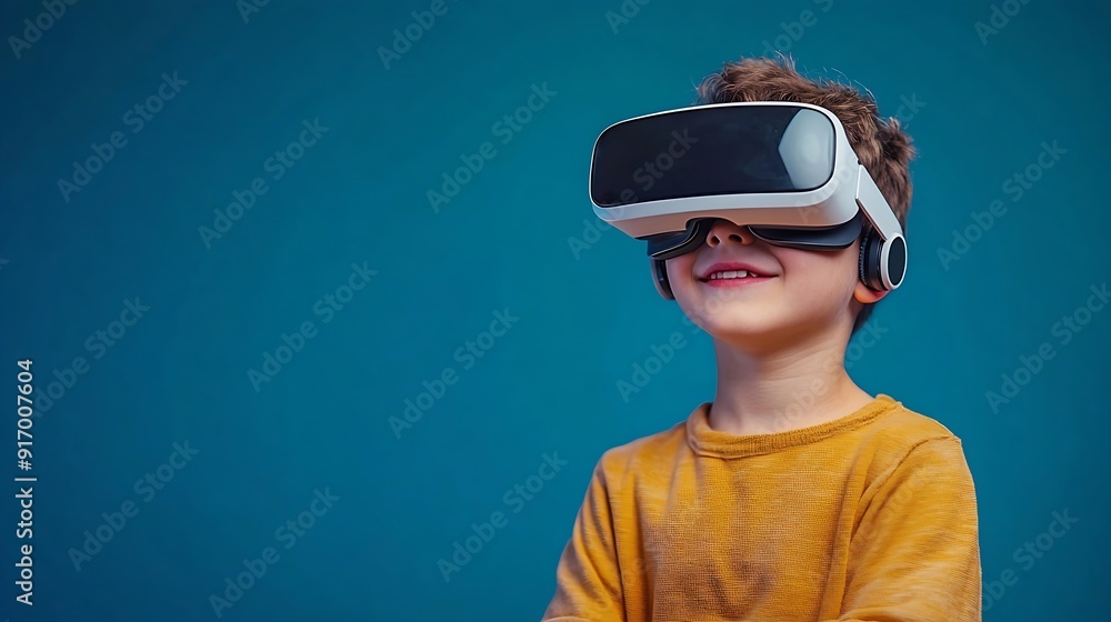 Happy handsome boy wearing VR glasses and playing video game isolated on blue background Attractive young student standing and using modern technology Entertainment concept : Generative AI Happy handsome boy wearing VR glasses and playing video game isolated on blue background Attractive young student standing and using modern technology Entertainment concept : Generative AI