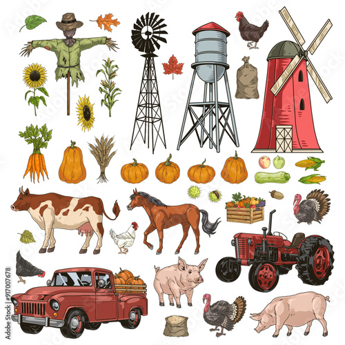Agricultural business set emblems colorful