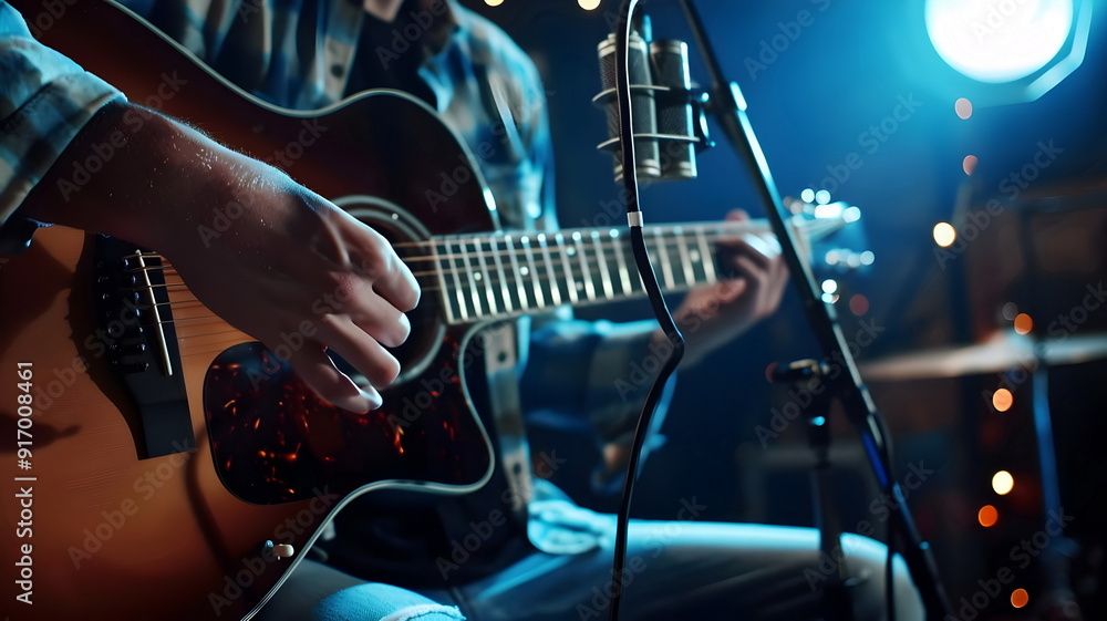 Obraz premium Live Acoustic Guitar Performance Musician Solo Stage Lights