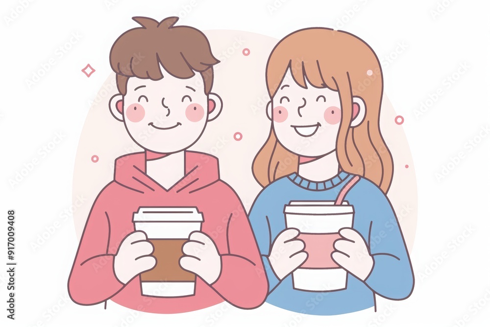 World coffee day. Happy smiling people holding coffee to-go cups in a flat vector illustration on white background World coffee day. Happy smiling people holding coffee to-go cups in a flat vector illustration on white background