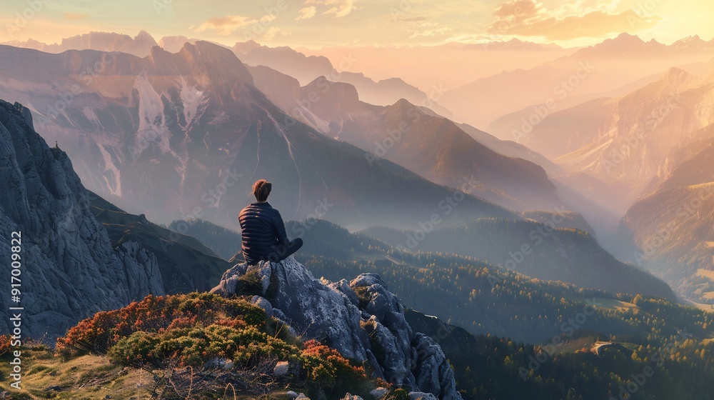 A Solitary Figure Contemplates the Vastness of the Mountains A Solitary Figure Contemplates the Vastness of the Mountains