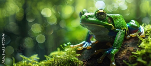 Colombian forest s green frog with copy space image photo