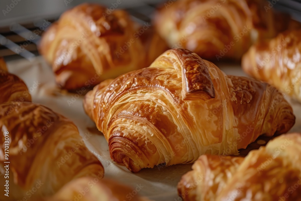 An image highlighting the flaky and buttery texture of freshly baked croissants, still warm from the oven An image highlighting the flaky and buttery texture of freshly baked croissants, still warm from the oven