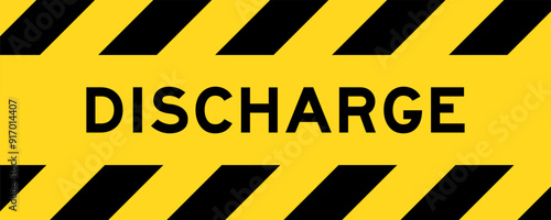 Yellow and black color with line striped label banner with word discharge