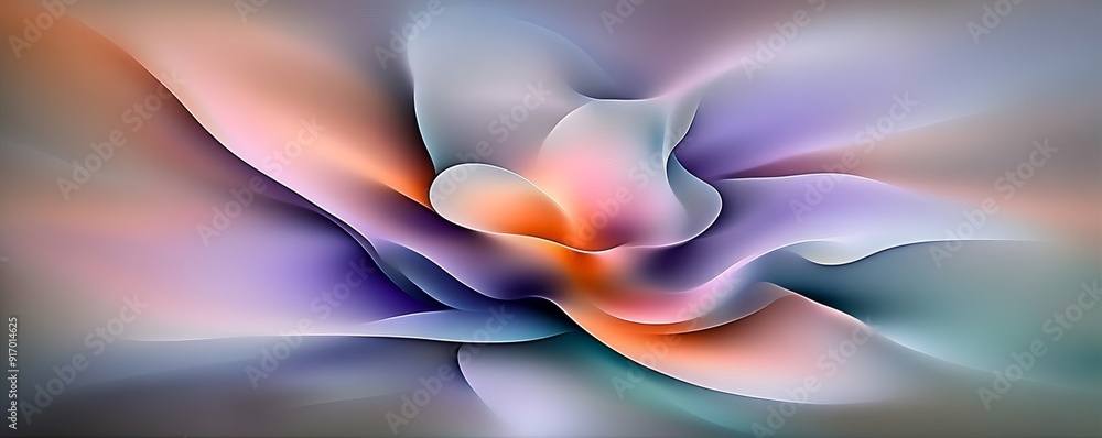 Abstract Digital Art of Flowing Fabrics in Purple, Teal, and Orange Colors Abstract Digital Art of Flowing Fabrics in Purple, Teal, and Orange Colors