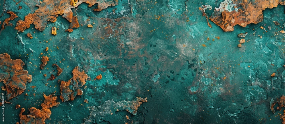 Top view of a background with emerald green and rusty textures providing an abstract backdrop for design featuring a copy space image for a banner Top view of a background with emerald green and rusty textures providing an abstract backdrop for design featuring a copy space image for a banner