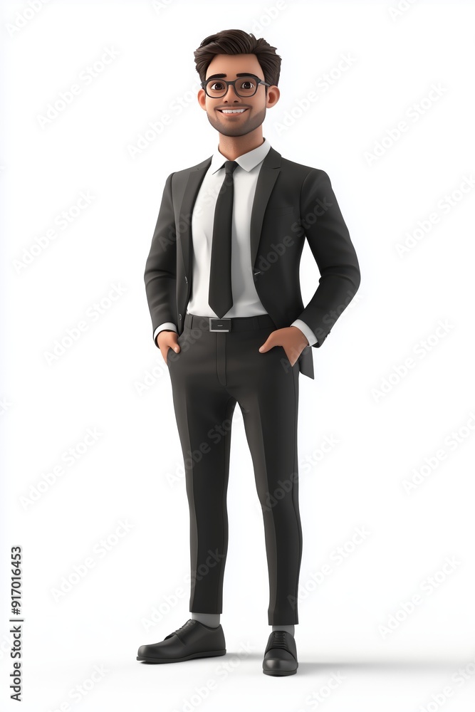 A stylized cartoon character in a business suit, smiling confidently. A stylized cartoon character in a business suit, smiling confidently.