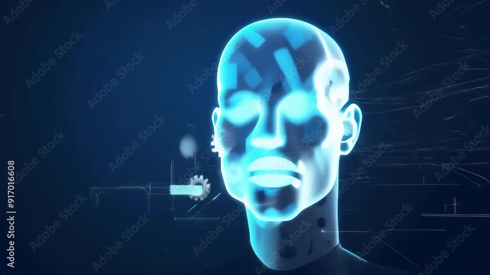 Futuristic digital human head design showcasing advancements in technology and artificial intelligence, with glowing features. Futuristic digital human head design showcasing advancements in technology and artificial intelligence, with glowing features.