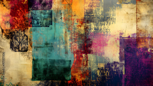 Wallpaper Mural abstract vintage grunge collage background showcasing a variety of colorful textures and shapes. The composition blends different patterns and distressed effects for a dynamic, retro-inspired visual Torontodigital.ca