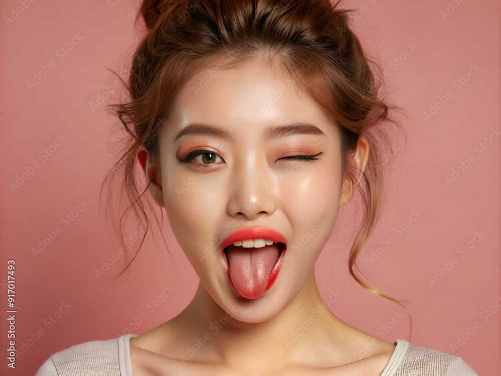 Young asian woman showing tongue and winking Young asian woman showing tongue and winking