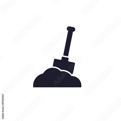 Shovel in soil icon on white