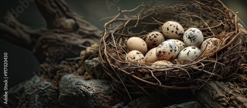 A photographic depiction of a perenjak s nest with eggs featuring a blank area for additional visual elements photo