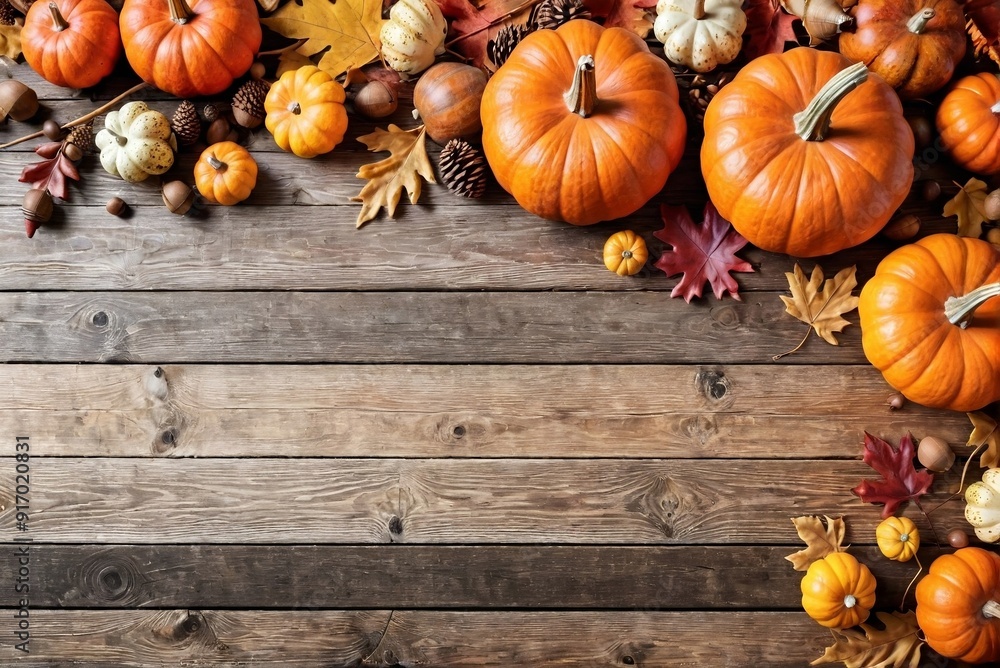 Thanksgiving background with pumpkins, acorns, and fallen leaves on a rusty wooden background with copy space. Thanksgiving background with pumpkins, acorns, and fallen leaves on a rusty wooden background with copy space.