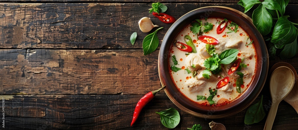 Tom Kha Kai a flavorful Thai soup with chicken cooked in coconut milk perfect for the recipe website s copy space image Tom Kha Kai a flavorful Thai soup with chicken cooked in coconut milk perfect for the recipe website s copy space image