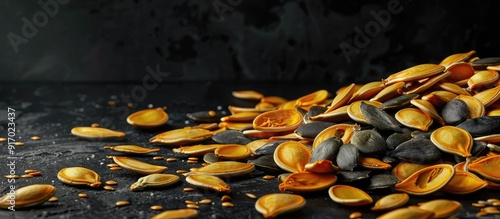 Pumpkin seeds without shells perfect for adding texture and flavor with a copy space image available for showcasing photo