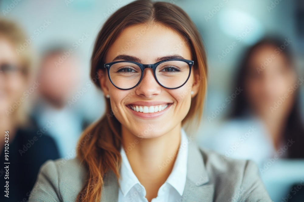 Portrait of a happy smiling female office worker. Generative AI Portrait of a happy smiling female office worker. Generative AI