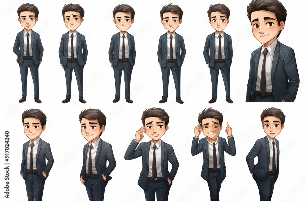Illustration of smiling businessman on a white background. World of work. Asian country. Asian men. Recruitment. Job offer. Image for graphic designer. China. Japan. Illustration of smiling businessman on a white background. World of work. Asian country. Asian men. Recruitment. Job offer. Image for graphic designer. China. Japan.