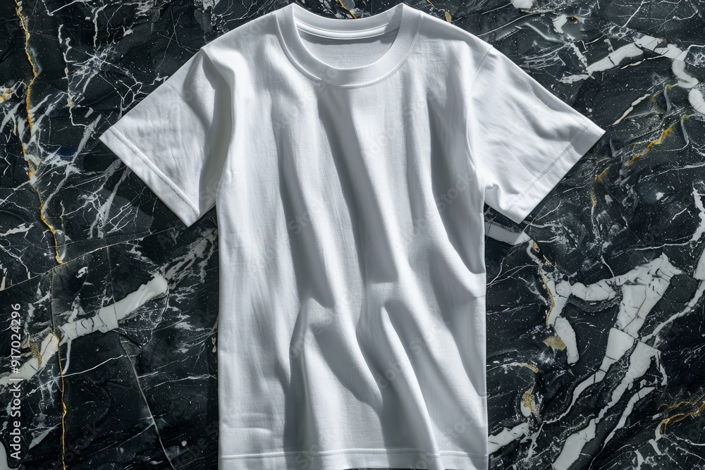 Mockup of a white t-shirt on a dark marble background Mockup of a white t-shirt on a dark marble background
