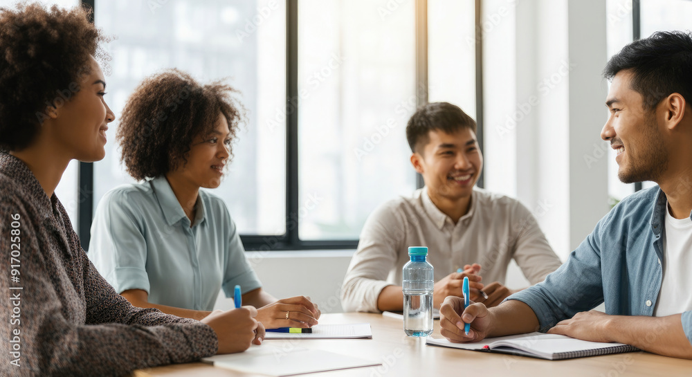 Group of business people talking to each other, working together in a office meeting. Group of business people talking to each other, working together in a office meeting.