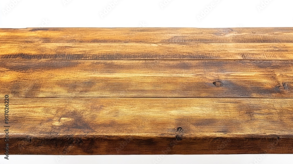 An empty rustic wooden table top with a rich brown finish, isolated on a white background, providing a perfect blank canvas for creative layouts. An empty rustic wooden table top with a rich brown finish, isolated on a white background, providing a perfect blank canvas for creative layouts.