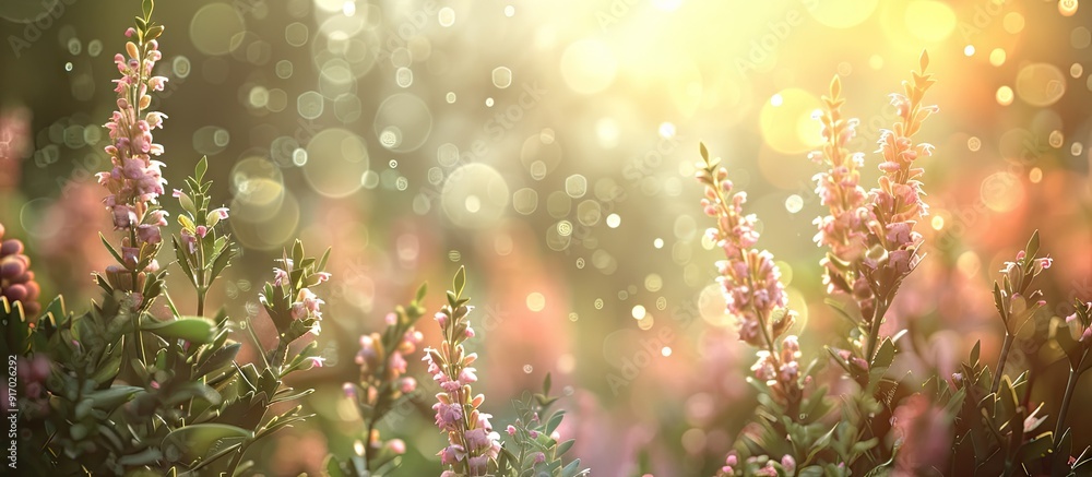 Bokeh adds soft focus to a nature inspired background with plants and flowers providing a blurred effect for your copy space image Bokeh adds soft focus to a nature inspired background with plants and flowers providing a blurred effect for your copy space image