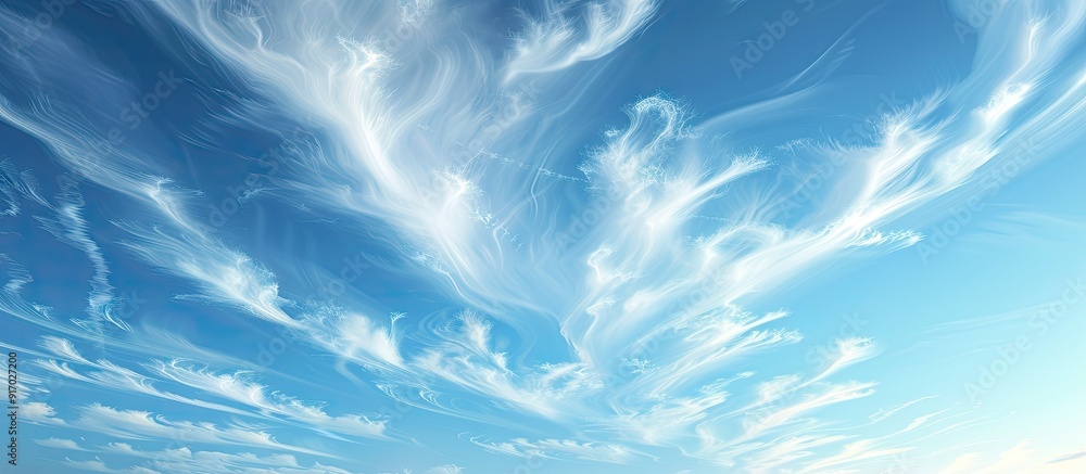 Fototapeta premium Stunning cirrus clouds against a backdrop of a clear blue sky perfect as a copy space image