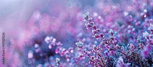 Ice melting on heather in Shelton WA USA captured in a photo with copy space image photo