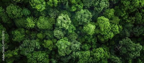 Lush forest seen from above showing sustainable and ethical environmental societal and governance principles with copy space image photo